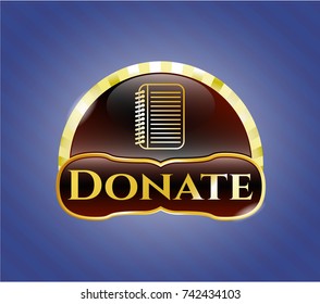  Gold emblem with note book icon and Donate text inside