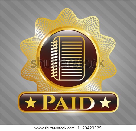  Gold emblem with note book icon and Paid text inside