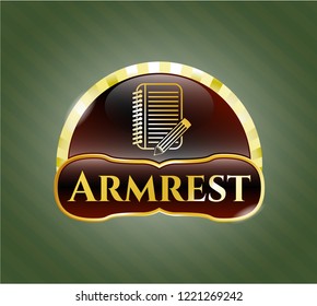  Gold emblem with notebook with pencil icon and Armrest text inside