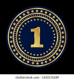 Gold emblem with number 1. 1 years anniversary with golden font. 1 years anniversary celebration simple logo. Luxury gold emblem,label,seal,sticker or tag. Can be used for celebrations, anniversari