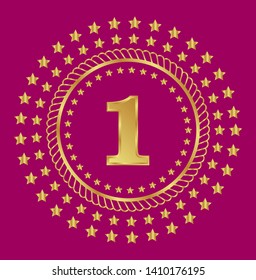 Gold emblem with number 1. 1 years anniversary with golden font. 1 years anniversary celebration simple logo. Luxury gold emblem,label,seal,sticker or tag. Can be used for celebrations, anniversari
