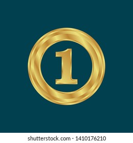 Gold emblem with number 1. 1 years anniversary with golden font. 1 years anniversary celebration simple logo. Luxury gold emblem,label,seal,sticker or tag. Can be used for celebrations, anniversari