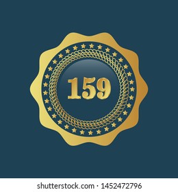 Gold emblem with number 159. anniversary  emblem with golden font.  anniversary celebration simple logo. Luxury gold emblem,label,seal,sticker or tag. Can be used for celebrations, 