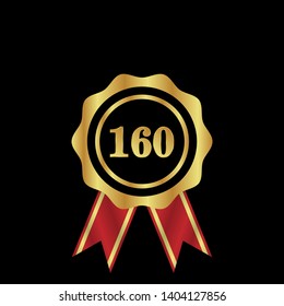 Gold emblem with number 160. 160 years anniversary with golden font. 160 years anniversary celebration simple logo. Luxury gold emblem,label,seal,sticker or tag. 