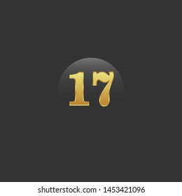 Gold emblem with number 17. years anniversary emblem with golden font. years anniversary celebration simple logo. Luxury gold emblem,label,seal,sticker or tag. Can be used for celebrations.