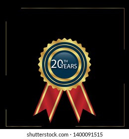 Gold emblem with number 20. 20 years anniversary with golden font. 20 years anniversary celebration simple logo. Luxury gold emblem,label,seal,sticker or tag. Can be used for celebrations, anniversari