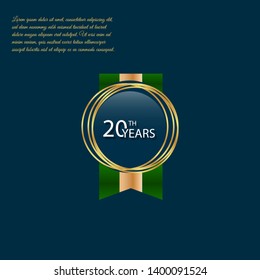 Gold emblem with number 20. 20 years anniversary with golden font. 20 years anniversary celebration simple logo. Luxury gold emblem,label,seal,sticker or tag. Can be used for celebrations, anniversari