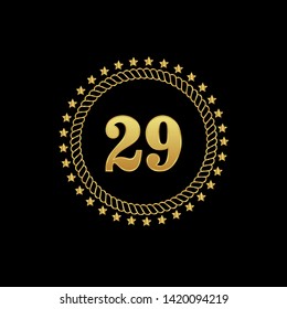 Gold emblem with number 29. 29 years anniversary with golden font. 29 years anniversary celebration simple logo. Luxury gold emblem,label,seal,sticker or tag. 