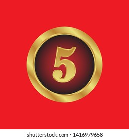 Gold emblem with number 5. 5 years anniversary with golden font. five years anniversary celebration simple logo. Luxury gold emblem,label,seal,sticker or tag. Can be used for celebrations, anniversari