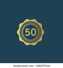Gold emblem with number 50. 50 years anniversary with golden font. 50 years anniversary celebration simple logo. Luxury gold emblem,label,seal,sticker or tag. Can be used for celebrations, anniversari