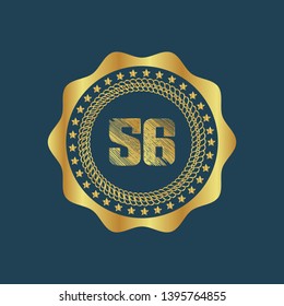 Gold emblem with number 56. 56 years anniversary with golden font. 56 years anniversary celebration simple logo. Luxury gold emblem,label,seal,sticker or tag. Can be used for celebrations, anniversari