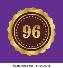 Gold emblem with number 96. 96 years anniversary with golden font. 96 years anniversary celebration simple logo. Luxury gold emblem,label,seal,sticker or tag