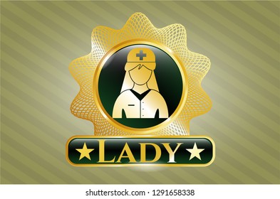  Gold emblem with nurse icon and Lady text inside