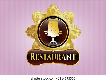   Gold emblem with office chair icon and Restaurant text inside