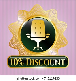  Gold emblem with office chair icon and 10% Discount text inside