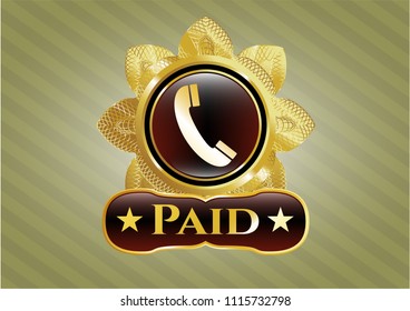  Gold emblem with old phone icon and Paid text inside