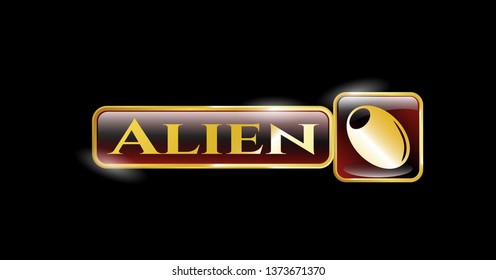  Gold emblem with olive icon and Alien text inside