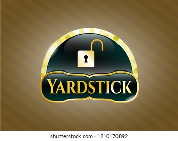  Gold emblem with open lock icon and Yardstick text inside