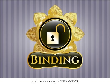  Gold emblem with open lock icon and Binding text inside