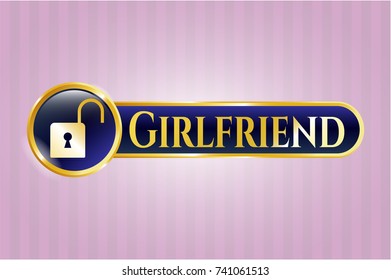  Gold emblem with open lock icon and Girlfriend text inside