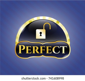  Gold emblem with open lock icon and Perfect text inside