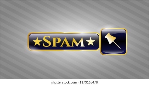  Gold emblem with paper pin icon and Spam text inside