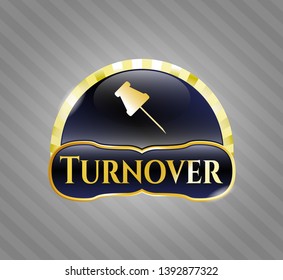 Gold emblem with paper pin icon and Turnover text inside
