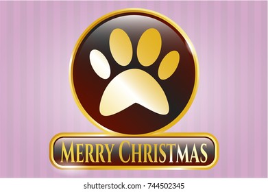  Gold emblem with paw icon and Merry Christmas text inside