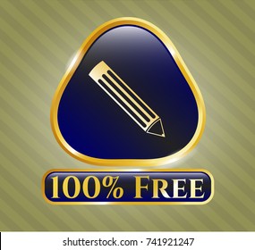  Gold emblem with pencil icon and 100% Free text inside