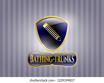  Gold emblem with pencil icon and Bathing-trunks text inside