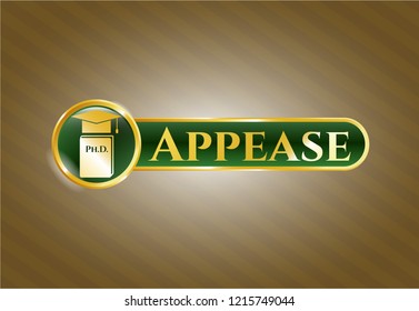  Gold emblem with Phd thesis icon and Appease text inside