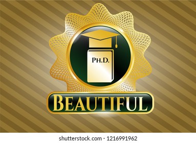  Gold emblem with Phd thesis icon and Beautiful text inside