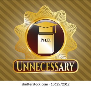  Gold emblem with Phd thesis icon and Unnecessary text inside