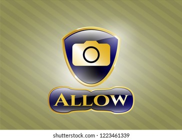  Gold emblem with photo camera icon and Allow text inside