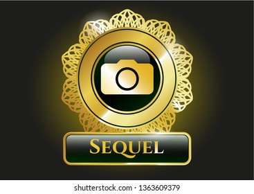  Gold emblem with photo camera icon and Sequel text inside