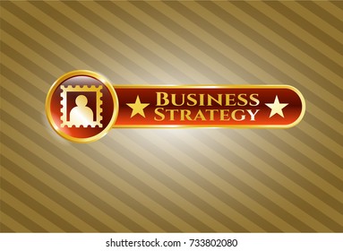  Gold emblem with picture icon and Business Strategy text inside