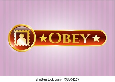  Gold emblem with picture icon and Obey text inside