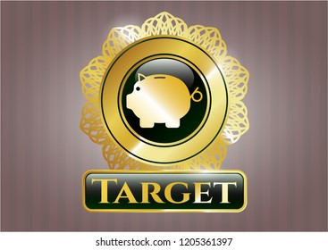  Gold emblem with piggy bank icon and Target text inside