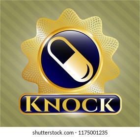  Gold emblem with pill icon and Knock text inside