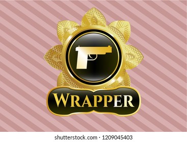  Gold emblem with pistol icon and Wrapper text inside