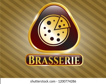  Gold emblem with pizza icon and Brasserie text inside