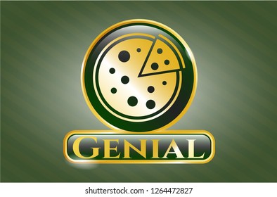  Gold emblem with pizza icon and Genial text inside