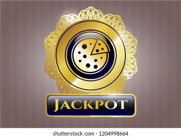  Gold emblem with pizza icon and Jackpot text inside