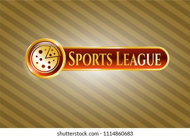  Gold emblem with pizza icon and Sports League text inside