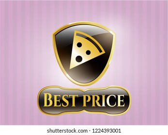  Gold emblem with pizza slice icon and Best Price text inside