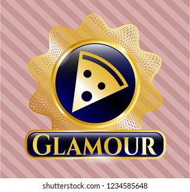  Gold emblem with pizza slice icon and Glamour text inside