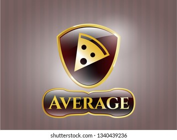  Gold emblem with pizza slice icon and Average text inside
