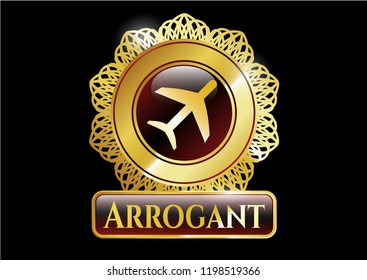  Gold Emblem With Plane Icon And Arrogant Text Inside