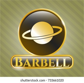  Gold emblem with planet, saturn icon and Barbell text inside