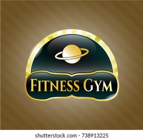  Gold emblem with planet, saturn icon and Fitness Gym text inside